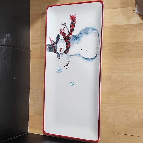 Old Timey Snowman In Hat: Set of 4 Appetizer/Dessert/Bread Plates & 14" Platter - Picture 8 of 13